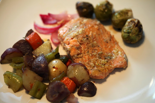 Steelhead Trout with Sauteed Vegetables.